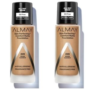 Lot of 2 Almay Skin Perfecting Comfort Matte Liquid Foundation 220 Warm Cashew